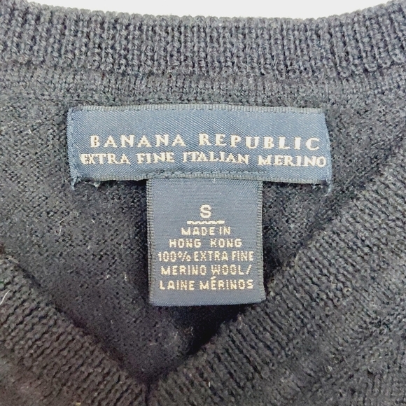 Banana Republic Italian Extra Fine Merino Wool Black Knit V Neck Sweater P1866 - Picture 5 of 7